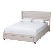 Baxton Studio Braylon Mid-Century Modern Transitional Beige Fabric and Dark Brown Finished Wood Queen Size 3-Drawer Storage Platform Bed